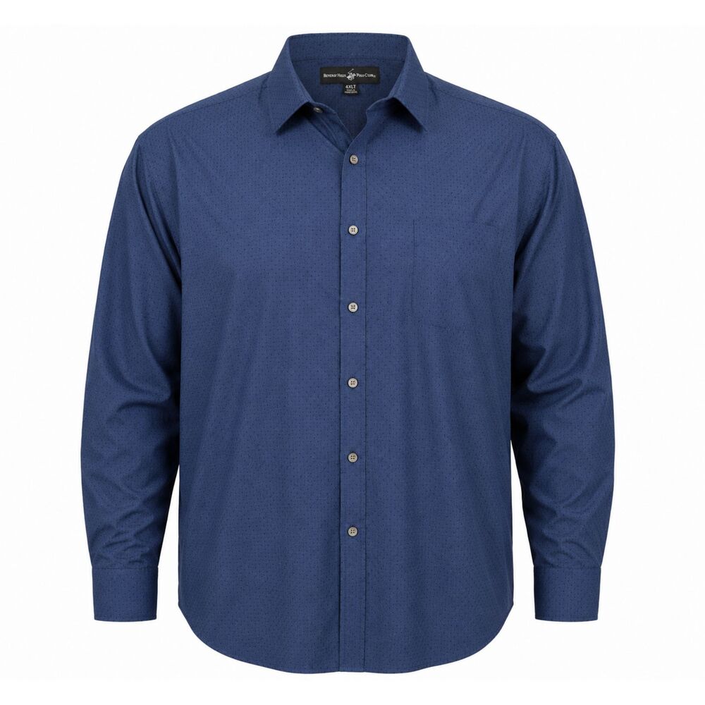 Beverly Hills Polo Club Men's 4XLB Dark Blue Dot Button-Up Long Sleeve Shirt
